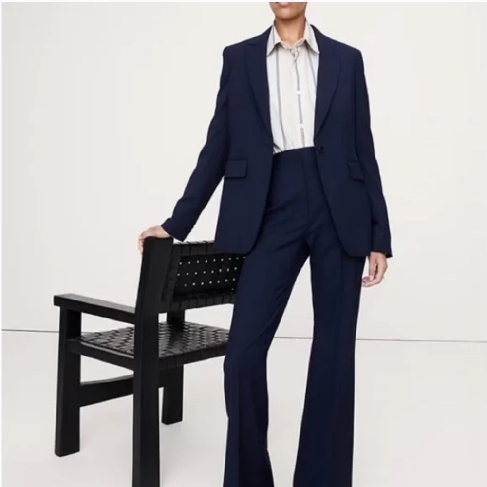 Banana Republic Sz 12 Tall Navy Blue Slim Italian Wool Blazer Pants Suit Set